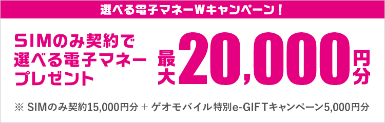 SIMのみ契約で選べる電子マネーWキャンペーン！