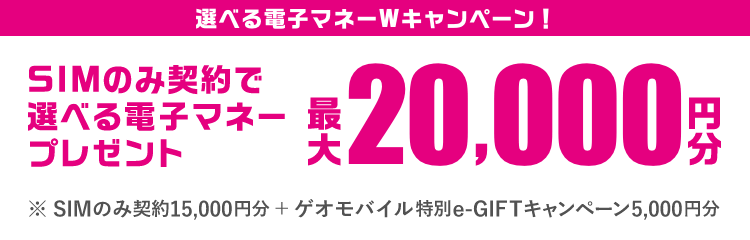 SIMのみ契約で選べる電子マネーWキャンペーン！