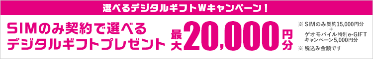 SIMのみ契約で選べるデジタルギフトWキャンペーン!