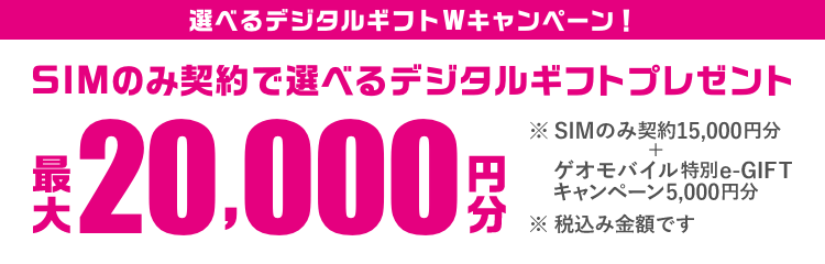 SIMのみ契約で選べるデジタルギフトWキャンペーン!