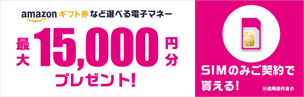 amazonギフト券など選べる電子マネー最大15,000円分プレゼント!